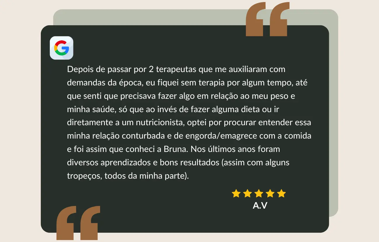 Depoimento de paciente sobre o resultado da psicoterapia online e particular com a psicóloga Bruna Matos para ansiedade, estresse e esgotamento profissional baseado na TCC. Atendimento especializado para profissionais de alta responsabilidade recuperarem a qualidade do sono, o controle do comer emocional e o equilíbrio entre mente e carreira.