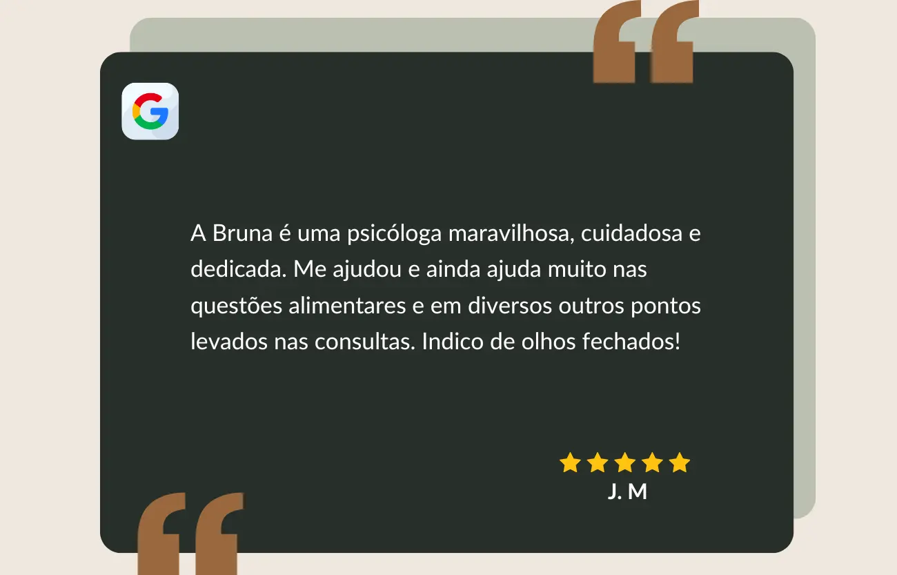 Depoimento de paciente sobre o resultado da psicoterapia online e particular com a psicóloga Bruna Matos para ansiedade, estresse e esgotamento profissional baseado na TCC. Atendimento especializado para profissionais de alta responsabilidade recuperarem a qualidade do sono, o controle do comer emocional e o equilíbrio entre mente e carreira.