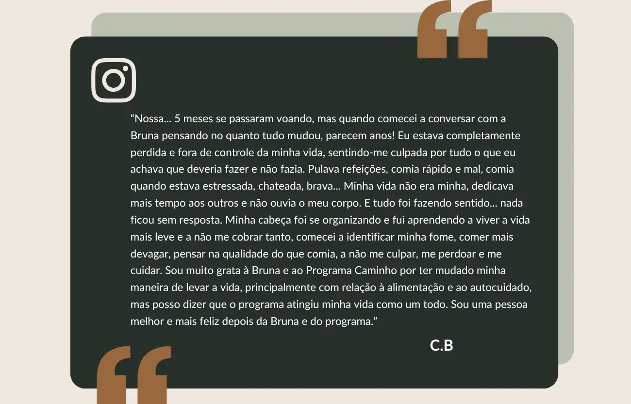 Depoimento de paciente sobre o resultado da psicoterapia online e particular com a psicóloga Bruna Matos para ansiedade, estresse e esgotamento profissional baseado na TCC. Atendimento especializado para profissionais de alta responsabilidade recuperarem a qualidade do sono, o controle do comer emocional e o equilíbrio entre mente e carreira.
